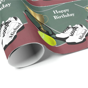 Tennis Court Ball Shoes Personalised Birthday Wrapping Paper