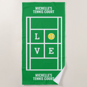 Tennis court beach towel gift with custom name