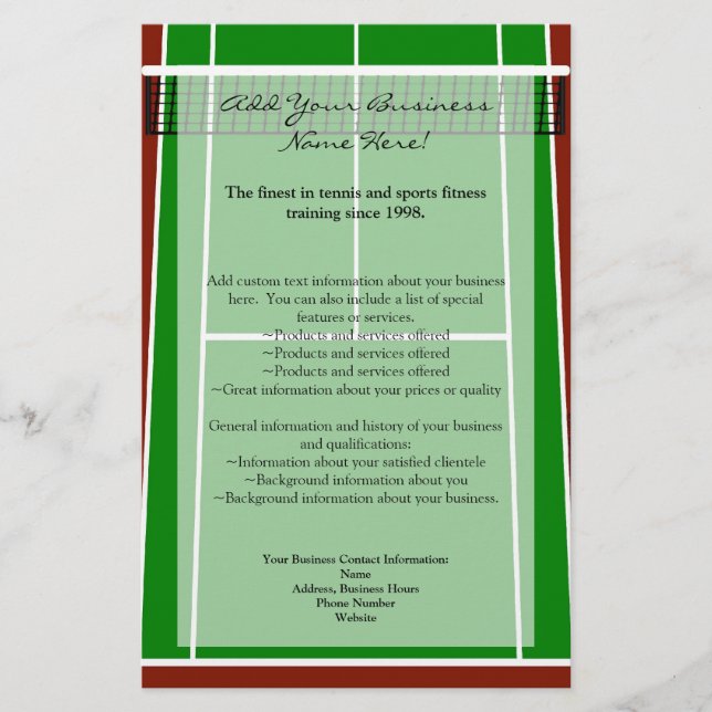 Tennis Court Layout Graphic Flyer (Front)