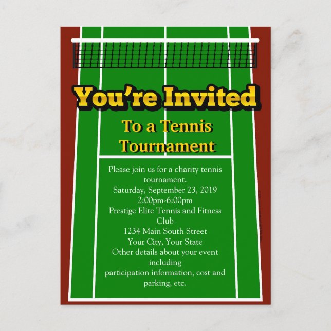 Tennis Court Layout Graphic, You're Invited Invitation Postcard (Front)