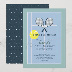 Tennis Court Racquet Blue Boy Birthday Invitation