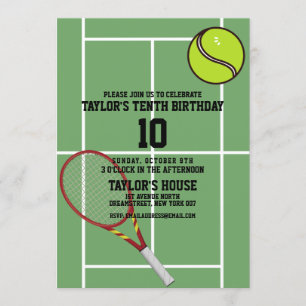 Tennis Court Sports Custom Birthday Party Invitation