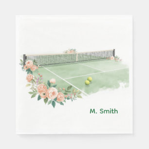 Tennis Court with ball watercolor Napkin