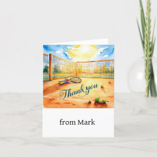 Tennis court with word thank you with racket card