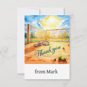 Tennis court with word thank you with racket card