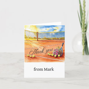 Tennis court with word thank you with racket card