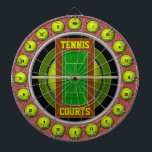 Tennis Courts 20 Shots Dartboard<br><div class="desc">A fun tennis themed dartboard! Features tennis court central with tennis ball, nets, and background tennis floor. Also has 20 count perimeter for small added targets for more challenges. Perfect for traditional dart games, new ones of your own, or as a cool statement art piece. Enjoy!</div>
