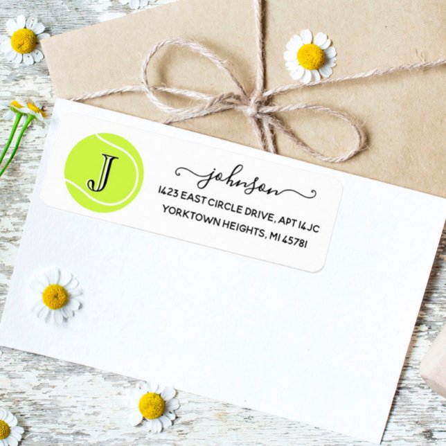 Tennis Custom Monogram Swirl Name Return Address Label (Creator Uploaded)