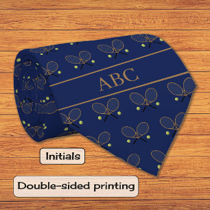 Tennis custom text pattern navy blue tie
