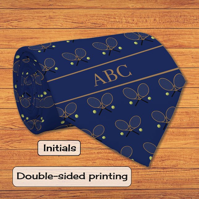 Tennis custom text pattern navy blue tie (Creator Uploaded)