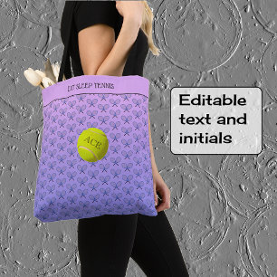 Tennis custom text patterned pink blue tote bag