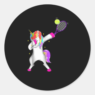 tennis dabbing unicorn girls women player gift classic round sticker