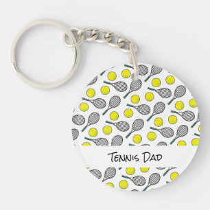 TENNIS DAD Mum Name Yellow Balls Racquets Fun Key Ring