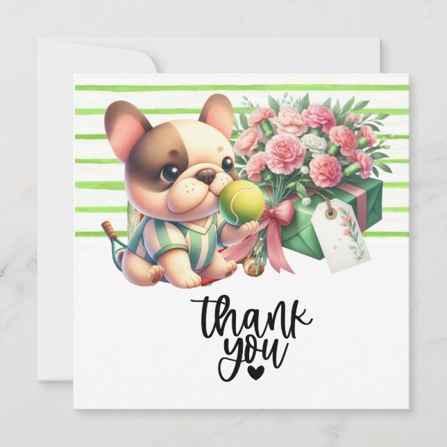 Tennis Dog with Ball and present Thank You Card (Front)