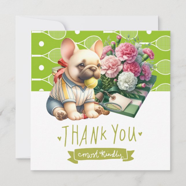 Tennis Dog with Ball and present Thank You Card (Front)
