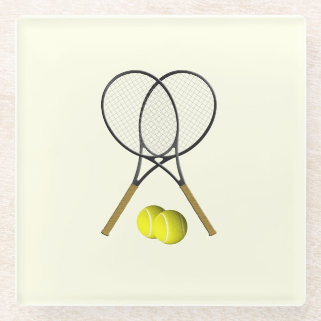 Tennis Doubles Cream Glass Coaster (Front)