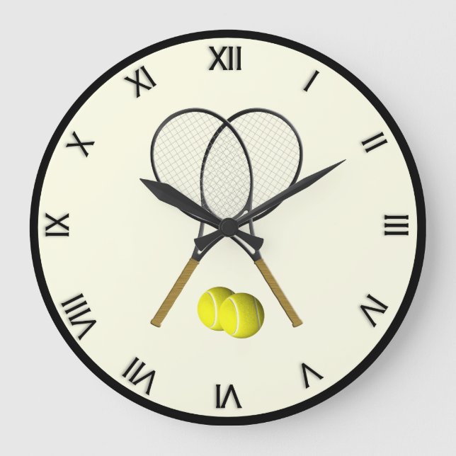 Tennis Doubles Cream Large Clock (Front)