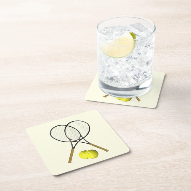 Tennis Doubles Cream Square Paper Coaster (Insitu)