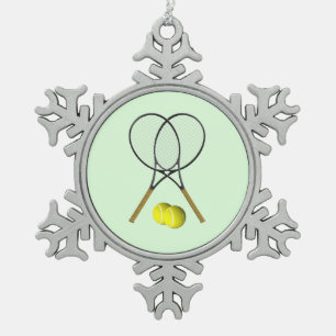 Tennis Doubles Green Snowflake Pewter Christmas Ornament