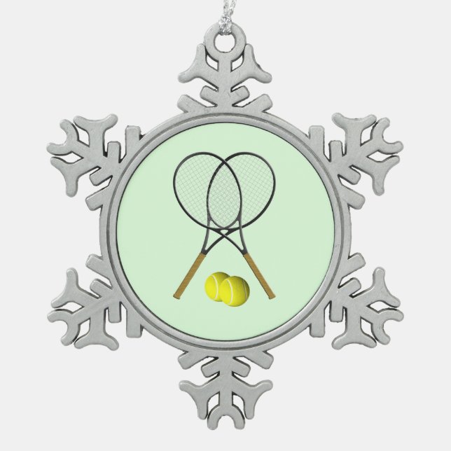 Tennis Doubles Green Snowflake Pewter Christmas Ornament (Front)