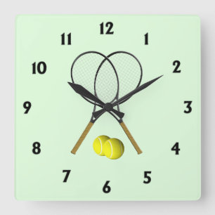 Tennis Doubles Green Square Wall Clock