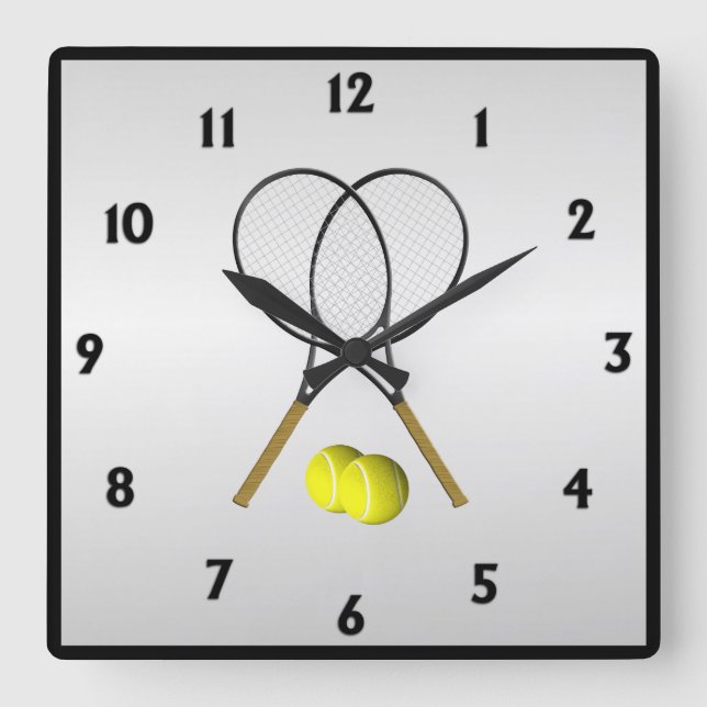 Tennis Doubles Silver Square Wall Clock (Front)