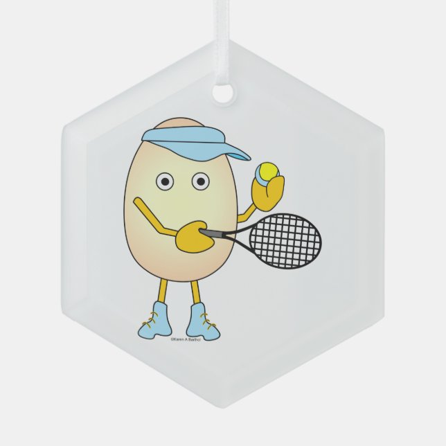 Tennis Egghead  Glass Tree Decoration (Front)