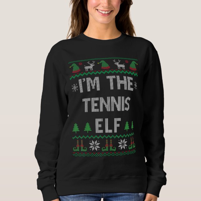 Tennis Elf Ugly Christmas Sweatshirt (Front)