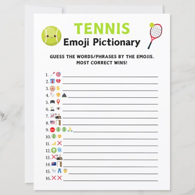 Tennis Emoji Pictionary Game (Front)