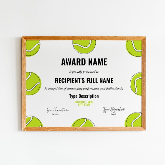 Tennis Excellence Award Certificate - Instant Poster (Creator Uploaded)
