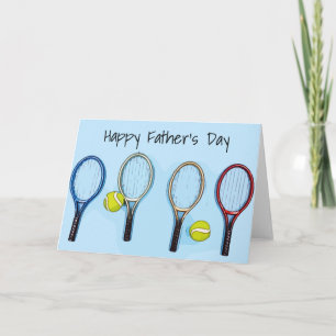 Tennis  Father's Day with ball and racket on blue Card