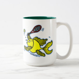 Tennis Fish, Fish Playing Tennis Two-Tone Coffee Mug