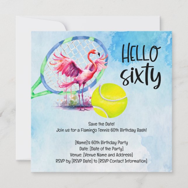 Tennis  Flamingo 60th Birthday Party  Save The Date (Front)
