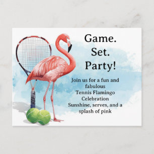 Tennis Flamingo with racket and ball invitation Postcard