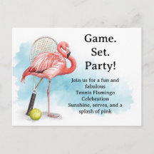 Tennis  Flamingo  with racket and ball invitation 