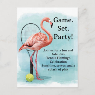 Tennis Flamingo with racket and ball invitation Postcard