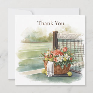 Tennis flower basket on the court thanking thank you card