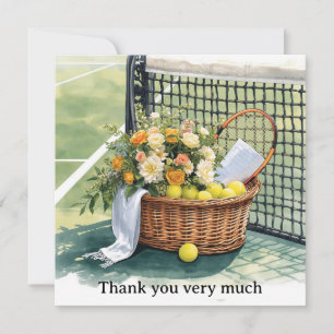 Tennis flower basket on the court thanking thank you card
