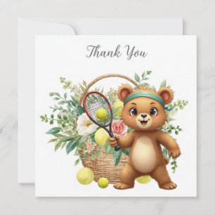 Tennis flower basket on the court thanking thank you card