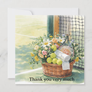Tennis flower basket on the court thanking thank you card