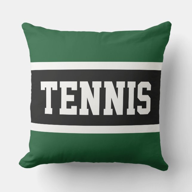 TENNIS Fun Bold Black Dark Green Sporty Stripes Cushion (Front)