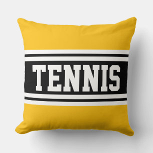 TENNIS Fun Bold Sporty Bright Black Stripes Cushion