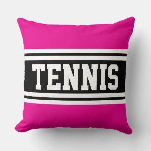 TENNIS Fun Bold Sporty Bright Black Stripes Cushion