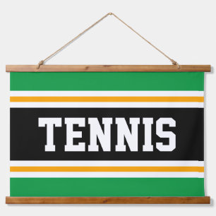 TENNIS Fun Bright Black Yellow Sporty Stripes Hanging Tapestry