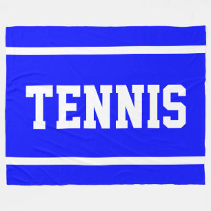 TENNIS Fun Bright Blue Sporty White Text Stripes Fleece Blanket