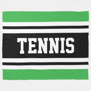 TENNIS Fun Bright Green Black White Racing Stripes Fleece Blanket