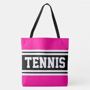 TENNIS Fun Bright Pink Black White Racing Stripes Tote Bag