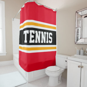 TENNIS Fun Bright Red Black Orange Racing Stripes Shower Curtain