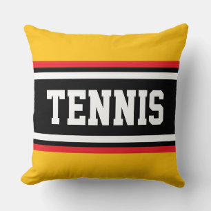 TENNIS Fun Yellow Orange Red Black White Stripes Cushion