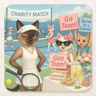 Tennis Fund Raiser for Cat Lovers Square Paper Coaster